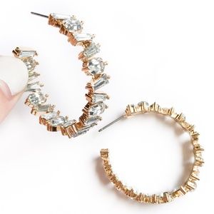 Ice Blue Rhinestone and Gold Hoops